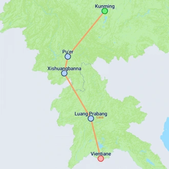 tourhub | On The Go Tours | Kunming to Laos - 10 days | Tour Map