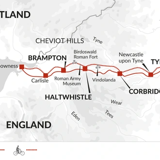 tourhub | Explore! | Cycle Hadrian's Wall - Coast to Coast | Tour Map