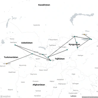 tourhub | Oasis Overland | Bishkek To Ashgabat (45 Days) Kyrgyzstan Overland & Silk Road Highlights | Tour Map