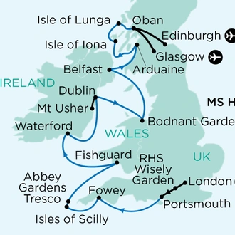 tourhub | APT | Iconic Gardens, History & Birdlife of the United Kingdom Small Ship Cruise | Tour Map