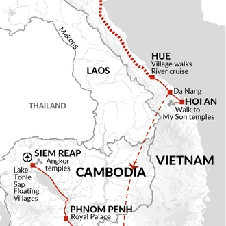 tourhub | Explore! | On Foot in Vietnam + Cambodia Highlights | Tour Map