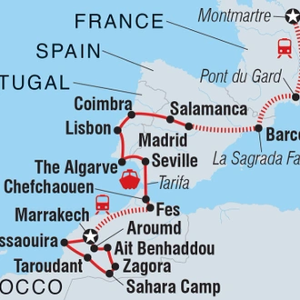 tourhub | Intrepid Travel | France, Spain, Portugal & Morocco | Tour Map