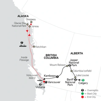 tourhub | Cosmos | Heart of the Canadian Rockies with Alaska Cruise | Tour Map