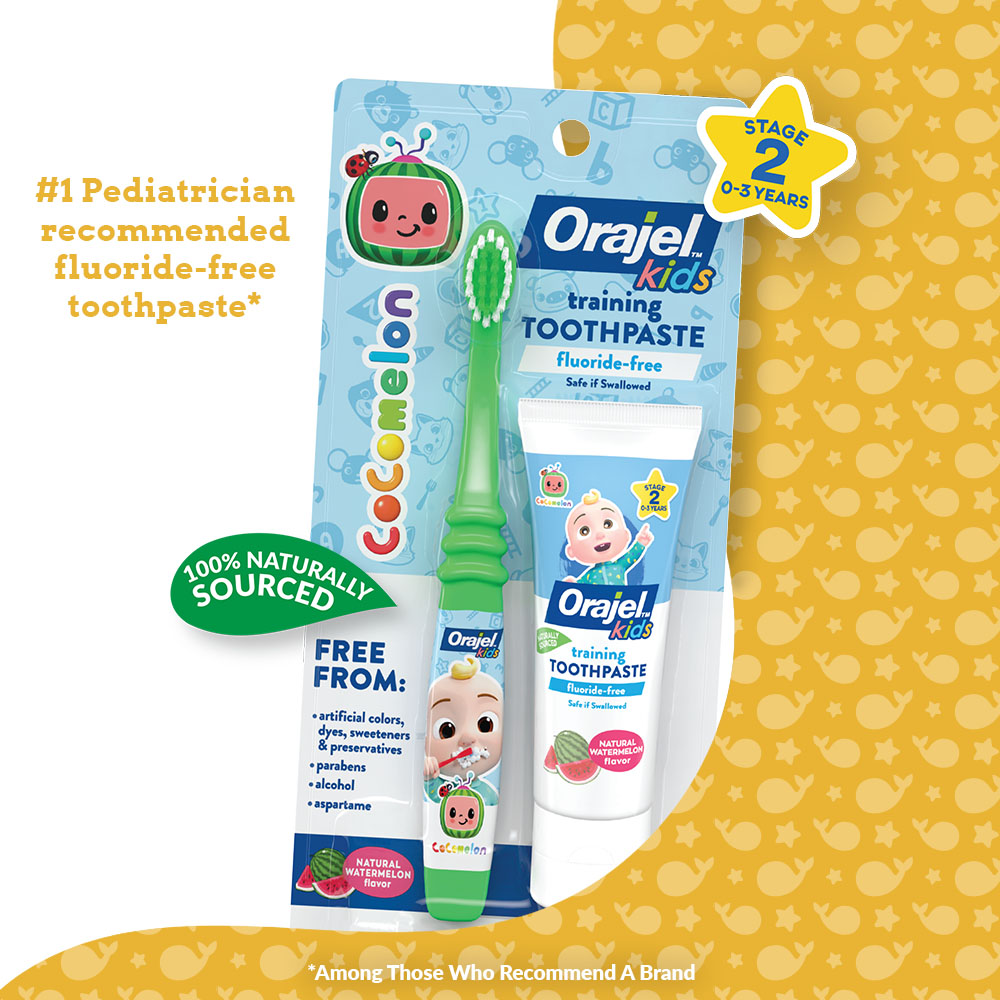 Orajel Kids CoComelon Fluoride-Free Training Toothpaste with Brush