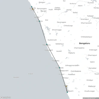 tourhub | Agora Voyages | Kochi to Goa - The Malabar Coast: A Scenic Odyssey | Tour Map