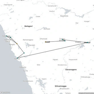 tourhub | Agora Voyages | Hubli to Hampi, Anshi National Park & Goa Beach Tour | Tour Map