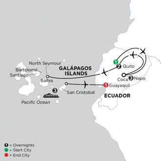tourhub | Globus | Independent Galapagos cruise aboard the Galápagos Legend with Ecuador's Amazon | Tour Map