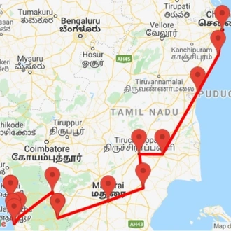 tourhub | GeTS Holidays | RELIGIOUS TAMIL NADU WIH ALLURING KERALA | Tour Map