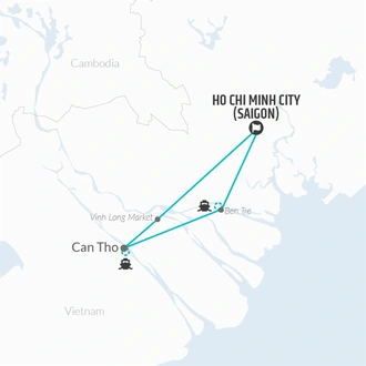 tourhub | Bamba Travel | Mekong Delta Highlights Adventure 2D/1N | Tour Map