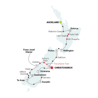 tourhub | AAT Kings | New Zealand Vista | Tour Map