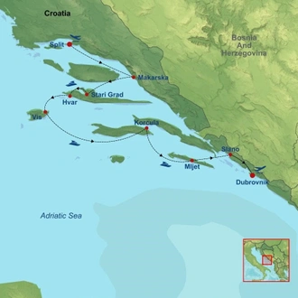 tourhub | Indus Travels | Adriatic Southern Pearl Cruise from Split | Tour Map