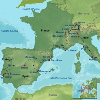 tourhub | Indus Travels | Essential Portugal, Spain, Switzerland and Italy | Tour Map