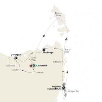 tourhub | AAT Kings | Tasting Tasmania & Flinders Island | Tour Map