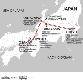 tourhub | Explore! | A Taste of Japan - Tokyo, Kyoto and Osaka | Tour Map
