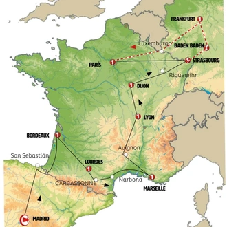 tourhub | Europamundo | Catalonia, south of France, Burgundy and Alsace | Tour Map