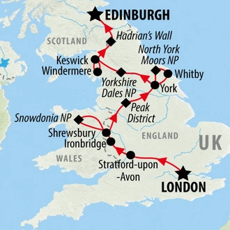 tourhub | On The Go Tours | London to Edinburgh (Hotel) - 8 days | Tour Map