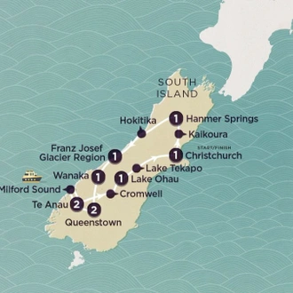 tourhub | Topdeck | Delve Deep: New Zealand South Island 2024-25 | Tour Map