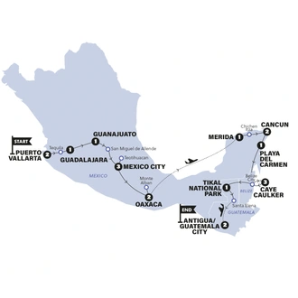 tourhub | Contiki | Ultimate Central America | Tour Map