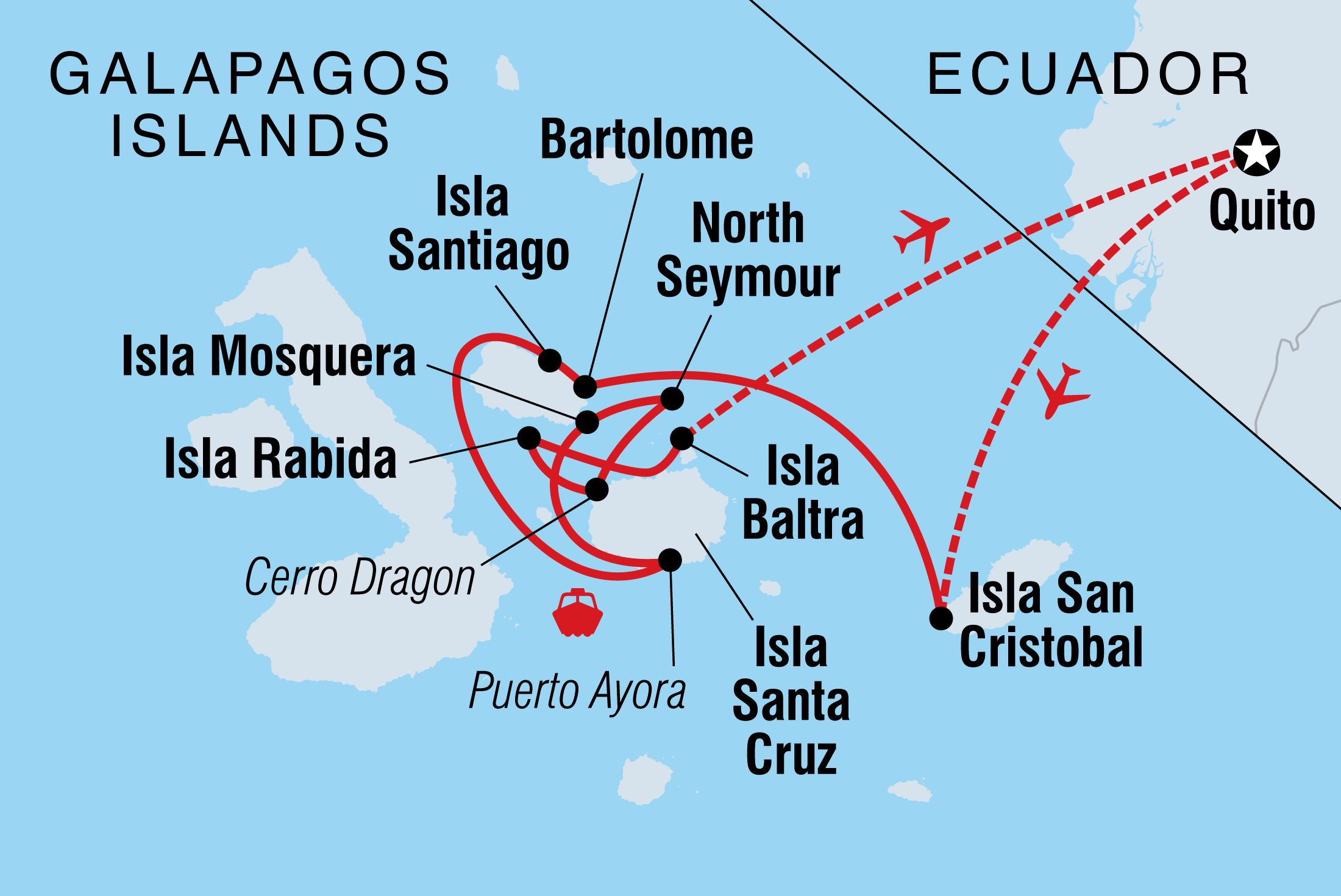 tourhub | Intrepid Travel | Classic Galapagos: Central Eastern Islands (Grand Queen Beatriz) | Tour Map