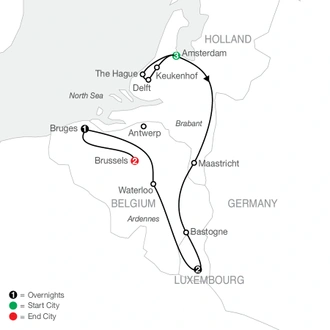 tourhub | Globus | Holland, Luxembourg & Belgium | Tour Map