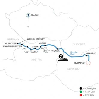 tourhub | Avalon Waterways | Active & Discovery on the Danube with 2 Nights in Prague (Eastbound) (Envision) | Tour Map