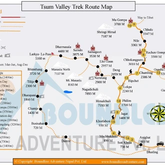 tourhub | Boundless Adventure P. Ltd. | Tsum Valley Trek | Tour Map