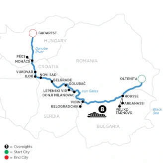 tourhub | Avalon Waterways | The Danube from Romania to Budapest (Passion) | Tour Map