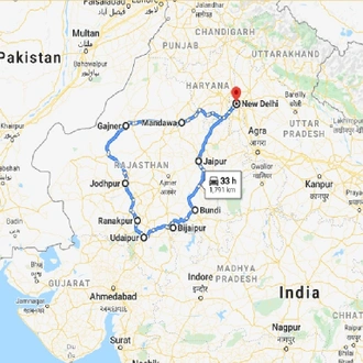 tourhub | UncleSam Holidays | Highlights of Rajasthan | Tour Map