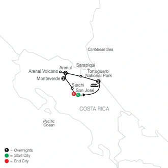 tourhub | Globus | Natural Wonders of Costa Rica | Tour Map