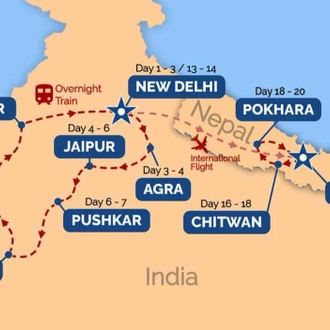 tourhub | One Life Adventures | India and Nepal Expedition 20 Day Tour | Tour Map