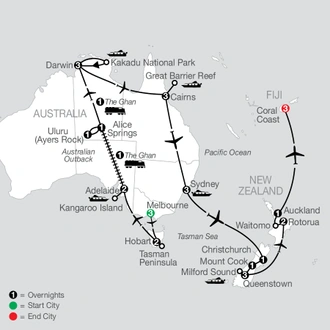 tourhub | Globus | Ultimate South Pacific with the Legendary Ghan Train & Fiji | Tour Map