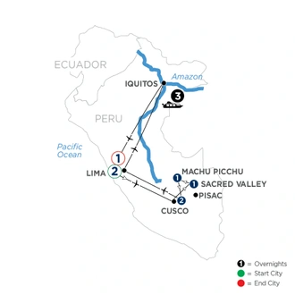 tourhub | Avalon Waterways | From the Inca Empire to the Peruvian Amazon (Delfin III) | Tour Map
