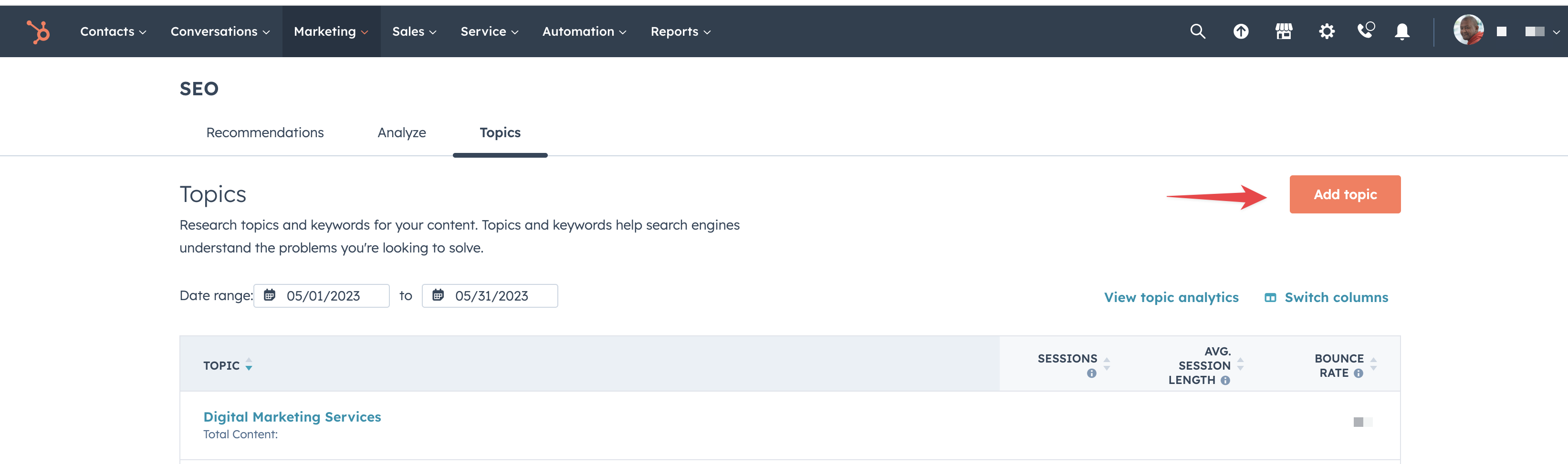 A Screenshot Showing How To Add A New Topic Cluster On Hubspot 