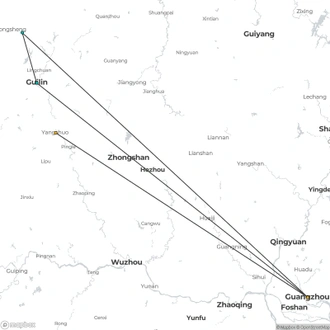 tourhub | Silk Road Trips | 3-Day Private Tour to Yangshuo and Longji Rice Terrace by Train from Guangzhou | Tour Map