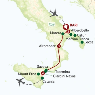 tourhub | Saga Holidays | Secrets of Southern Italy and Sicily | Tour Map