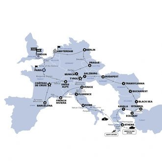 tourhub | Contiki | Ultimate European plus Greek Islands | Start Paris | 2025 | Tour Map