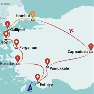 tourhub | Travel Talk Tours | Amazing Turkey by Gulet (5 Star Hotels) | Tour Map