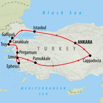 tourhub | On The Go Tours | Istanbul, Ataturk & Cappadocia - 11 days | Tour Map