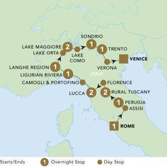 tourhub | Back-Roads Touring | Italian Indulgence 2025 | Tour Map