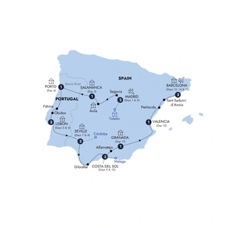 tourhub | Insight Vacations | Best of Spain & Portugal - End Barcelona, Small Group, Summer | Tour Map