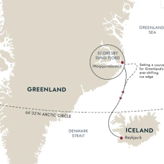 tourhub | HX Hurtigruten Expeditions | Serene Greenland - Exploring the Largest Fjord System on Earth | Tour Map