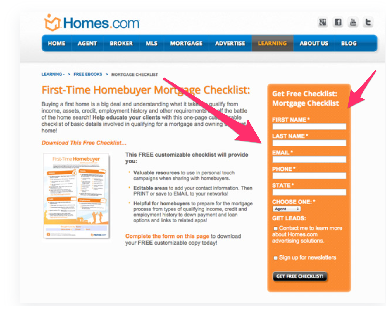 example of a bad mortgage landing page with a long form