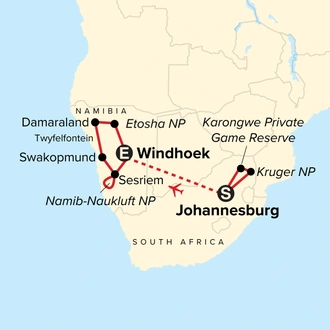 tourhub | G Adventures | Discover Kruger & Namibia | Tour Map
