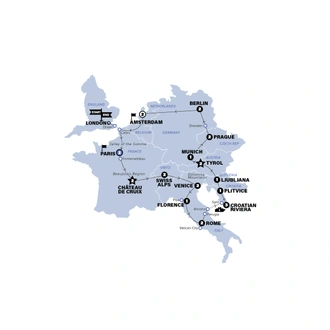 tourhub | Contiki | European Contrasts | Start Paris | Summer | 2025 | Tour Map