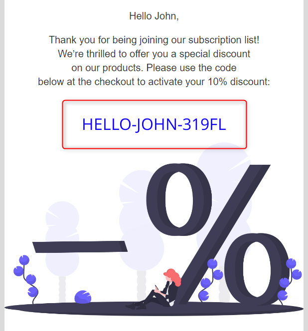 Personal Discount code in the Shopify Email annotated