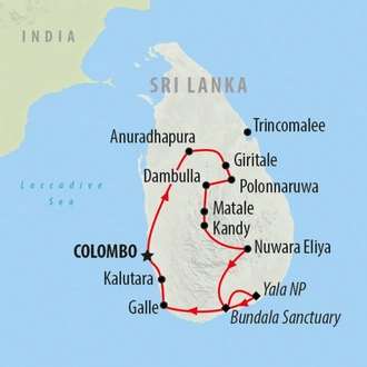 tourhub | On The Go Tours | Sri Lanka Encompassed  - 15 days | Tour Map