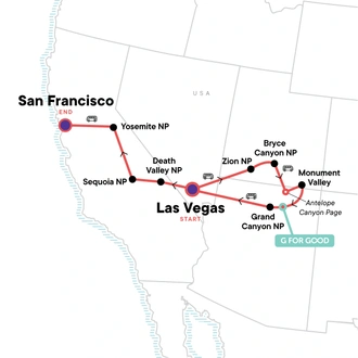 tourhub | G Adventures | Zion to San Francisco Adventure | Tour Map