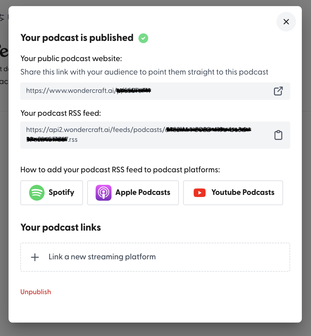 Find RSS feed to publish a podcast