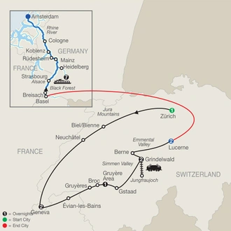 tourhub | Avalon Waterways | Spectacular Switzerland with Romantic Rhine (Vista) | Tour Map