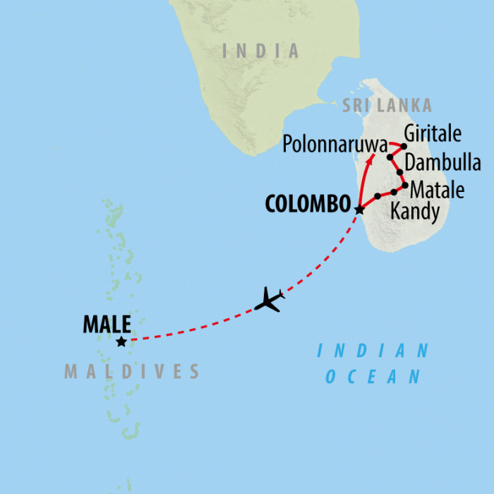 tourhub | On The Go Tours | Sri Lanka & the Maldives - 10 days | Tour Map